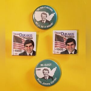 Lot of Jimmy Carter Michael Dukakis Vintage Political Pin-Back Buttons 1980 & 88